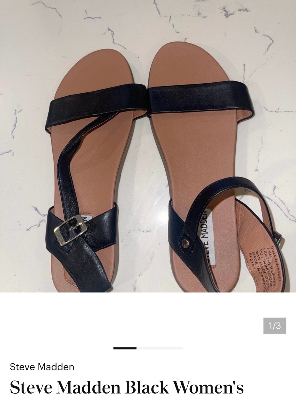 Steve Madden Black Leather Strap Flat Sandals